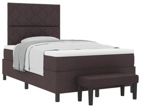 Cama Box com Colchão e Banco Castanho Escuro 120x200 cm Tecido