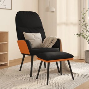 vidaXL Cadeira de descanso com banco tecido preto