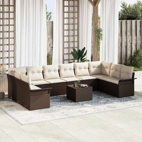 vidaXL Conjunto de Sofá de Jardim de 10 Peças com Almofadas Cinza Vime PE