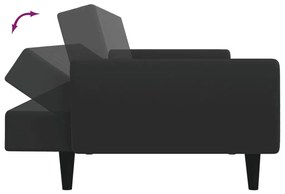 Sofá-cama 2 lugares c/ apoio de pés veludo preto
