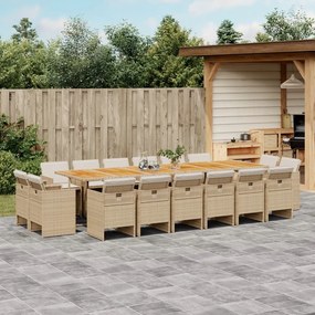 vidaXL 17 pcs conjunto de jantar p/ jardim c/ almofadões vime PE bege