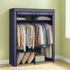 Guarda-roupa em tecido com 2 varões para cabides, 140 x 43 x 174 cm Azul escuro