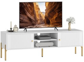 HOMCOM Móvel de TV Moderno com 2 Prateleiras Abertas Ajustáveis para Televisão 65 Polegadas 140x38x45,9 cm Branco