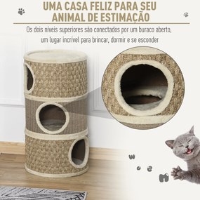 PawHut Arranhador em Forma de Cilindro para Gatos com 3 Níveis Platafo