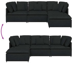Sofá modular com pufes e almofadas tecido preto