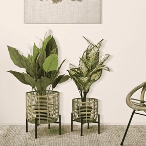 CONJUNTO DE 2 PORTA-VASOS DE RATTAN Ø 41X47-33X39 CM MULTICOLORIDO (PLANTAS NÃO INCLUÍDAS)