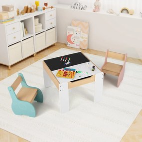 Conjunto de mesa e 2 cadeiras para crianças Mesa de atividades em madeira 4 em 1 para arte, desenho, leitura e quadro removível Multicolor