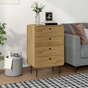 Cómoda com 4 gavetas, móvel de arrumação estreito com pés em aço, cantos arredondados, 60 x 39 x 91,5 cm, carvalho