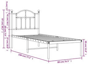 Estrutura de cama metal s/ colchão c/ cabeceira 75x190 cm preto