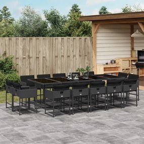 vidaXL 15 pcs conjunto de jantar p/jardim com almofadões vime PE preto