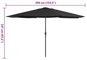 Guarda-sol de jardim com poste de metal 390 cm preto