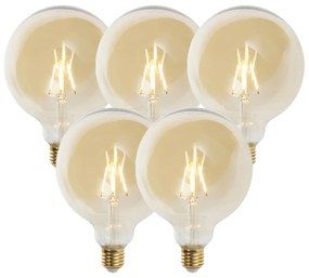 Conjunto de 5 lâmpadas LED reguláveis E27 G125 Dourado 5W 450lm 2200K