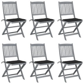 Cadeiras exterior dobráveis c/ almofadões 6 pcs acácia maciça