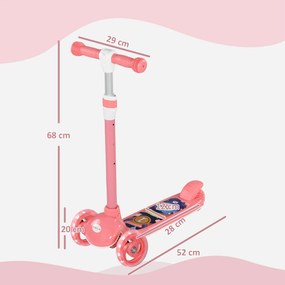 Trotinete para Crianças Trotinete com 3 Rodas LED Altura Ajustável Carga 25 kg 52x29x63-76 cm Rosa