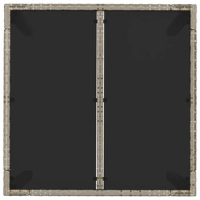 Mesa de jardim com tampo de vidro 90x90x75 cm vime PE cinzento