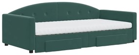 Sofá-cama c/ gavetão e gavetas 100x200 cm veludo verde-escuro