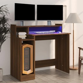 vidaXL Secretária com luzes LED 97x45x90cm madeira processada castanho