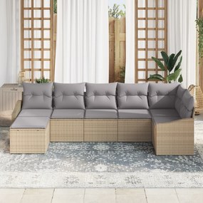Conjunto de Jantar de 7 Peças com Almofadas Bege Rattan Poliéster