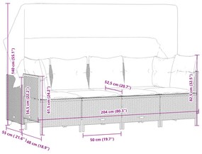 5 pcs conjunto sofás de jardim c/ almofadões vime PE cinzento