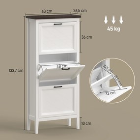 Sapateira com capacidade para 18 pares 60 x 26,5 x 133,7 cm, armário estreito com 3 gavetas rebatíveis e prateleiras ajustáveis, branco