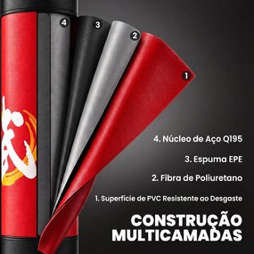 Saco de Boxe de Pé para Adultos 156 cm com 12 Ventosas e Absorção de Impactos para Kickboxing MMA e Muay Thai Vermelho