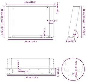 Pés para mesa de centro em formato de U, 2 peças, branco, 40x(30-31) c