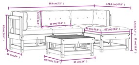 5pcs conjunto lounge jardim c/ almofadões madeira maciça branco