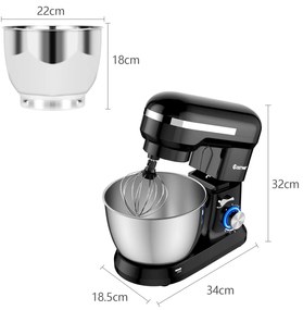 Batedeira eléctrica de 4,5 L com cabeça inclinada 8 velocidades Função Turbo com tigela 34 x 18,5 x 32 cm preta