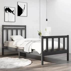 vidaXL Estrutura cama pequena solteiro 75x190 cm madeira maciça cinza
