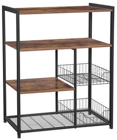 Bancada de cozinha com prateleiras, cestos metálicos e ganchos | VASAGLE | 80 x 35 x 95 cm | marrom rústico | KKS96X.