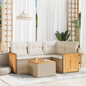 5 pcs conjunto de sofás p/ jardim com almofadões vime PE bege