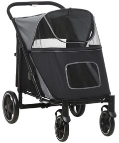 PawHut Carrinho para Cães Dobrável com Janelas de Malha Cinto de Segurança e Bolsos de Armazenamento 112x65x100 cm Cinzento