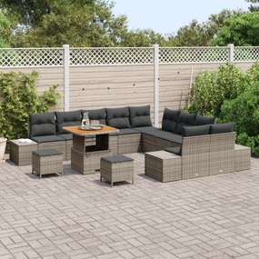 Conjunto de Sofá de Jardim vidaXL de 13 Peças com Almofadas Cinza Poli
