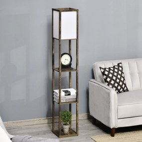 Candeeiro de Pé de Madeira com 3 Prateleiras para Lâmpada E27 Potência Máx. 40W 26x26x160 cm Castanho Rústico