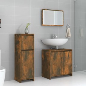 vidaXL 3 pcs conjunto de móveis WC madeira processada carvalho fumado