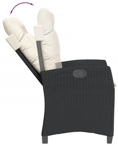 3 pcs conjunto de jantar p/ jardim c/ almofadões vime PE preto