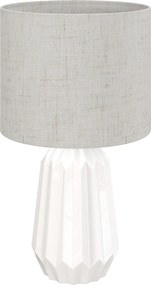 HOMCOM Candeeiro de Mesa com Base de Cerâmica e Ecrã de Linho Estilo Retro com Interruptor E27 40W Ø22x39 cm Branco e Bege | Aosom Portugal