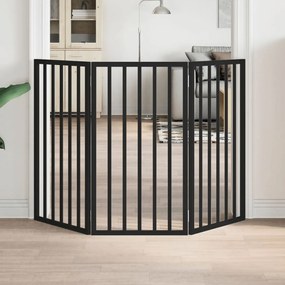 vidaXL Portão para cães dobrável 3 painéis 150 cm álamo preto