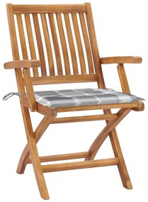 Cadeiras jardim c/ almofadões xadrez cinzento 2 pcs teca maciça