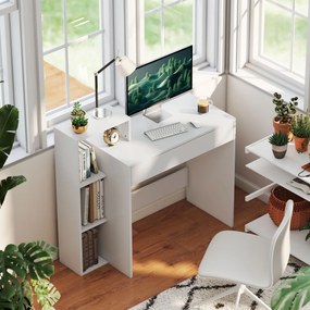 Secretária de Computador, 100 x 40 x 90 cm, 3 Prateleiras e Gaveta, Branca