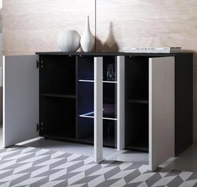 Aparador "Lukis" com Luz LED - 120x72x40 cm - Preto e Branco Brilhante