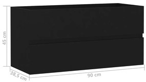 Armário de lavatório 90x38,5x45 cm derivados de madeira preto