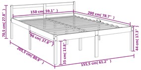 Cama para idosos king size 150x200 cm pinho maciço preto