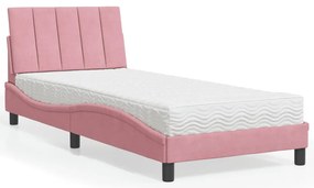 vidaXL Cama com colchão 80x200 cm veludo rosa