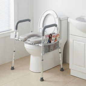 Assento elevatório para sanita para idosos e grávidas, com altura e largura ajustáveis, apoios de braços almofadados e bolso, estrutura em alumínio Pr