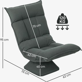 Cadeira de chão giratória a 360°, cadeirão dobrável em veludo com encosto ajustável em 5 posições, 70 x 62 x 95 cm, cinzento escuro
