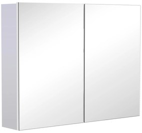 HOMCOM Armário de banheiro com espelho de parede Gabinete 2 portas com 3 prateleiras internas Estilo moderno 80x15x60 cm Branco | Aosom Portugal