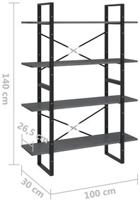 Estante com 4 prateleiras 100x30x140 cm pinho maciço cinzento