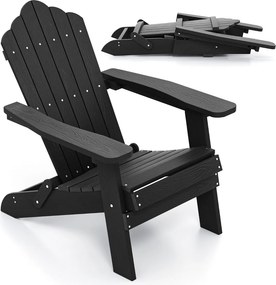 Cadeira Adirondack Jardim HIPS com braços largos e encosto inclinado para relvados exteriores jardim Preta
