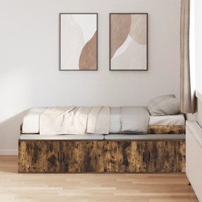 Estrutura de Cama de Armazenamento Carvalho Fumado 90x190 cm